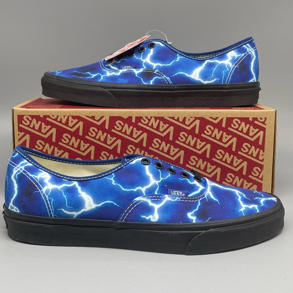 Vans Authentic Lightning Black Blue Mens Size 11.5 Skate Shoe Canvas New No Lid